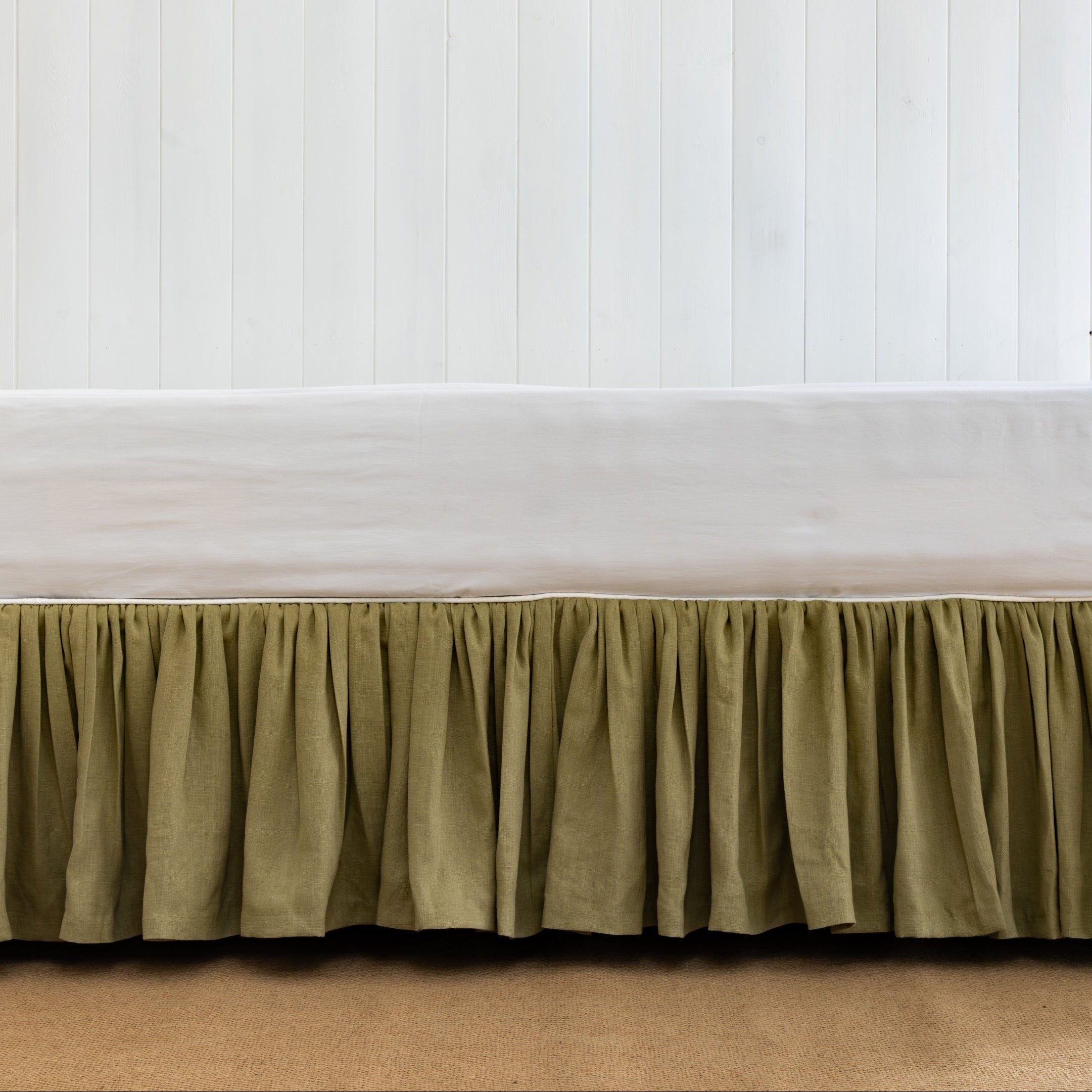 bed valance with ruffle or gathers in green