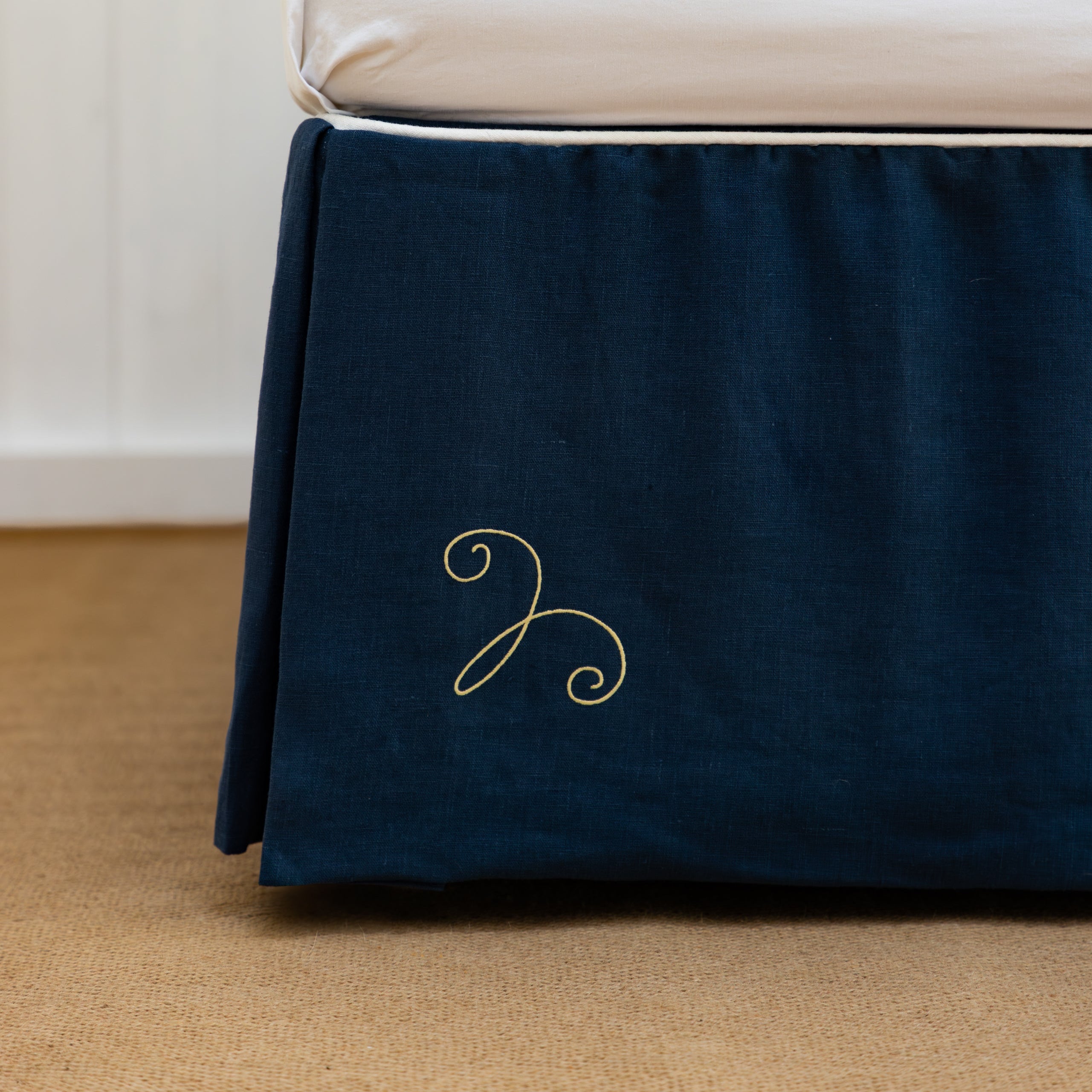 Luxury blue bed valance navy